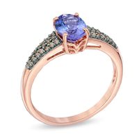 Oval Tanzanite and 0.10 CT. T.W. Enhanced Champagne Diamond Ring in 10K Rose Gold|Peoples Jewellers