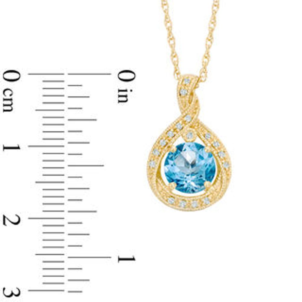 7.0mm Swiss Blue Topaz and Lab-Created White Sapphire Pendant in Sterling Silver with 14K Gold Plate|Peoples Jewellers