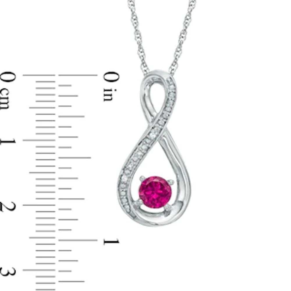 5.0mm Lab-Created Ruby and Diamond Accent Infinity Pendant in Sterling Silver|Peoples Jewellers