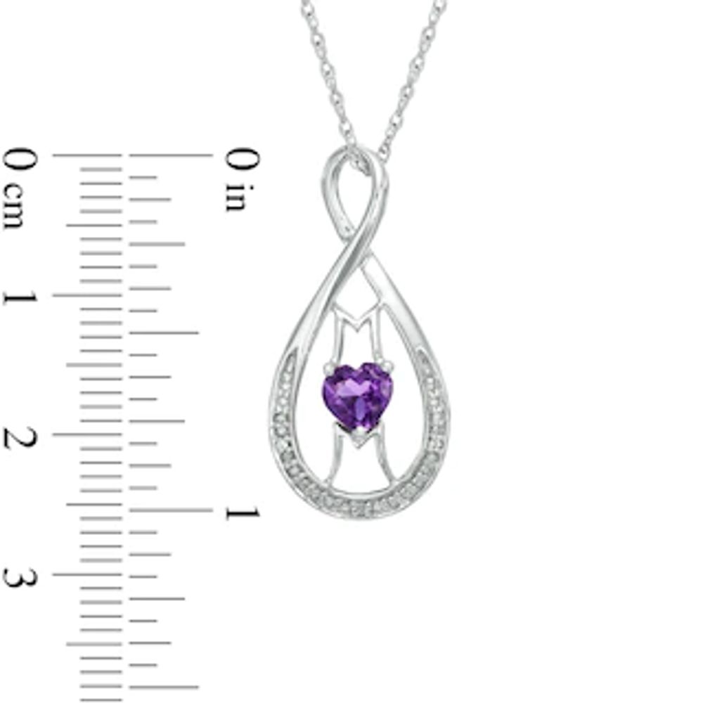 5.0mm Heart-Shaped Amethyst and Diamond Accent "MOM" Infinity Pendant in Sterling Silver|Peoples Jewellers