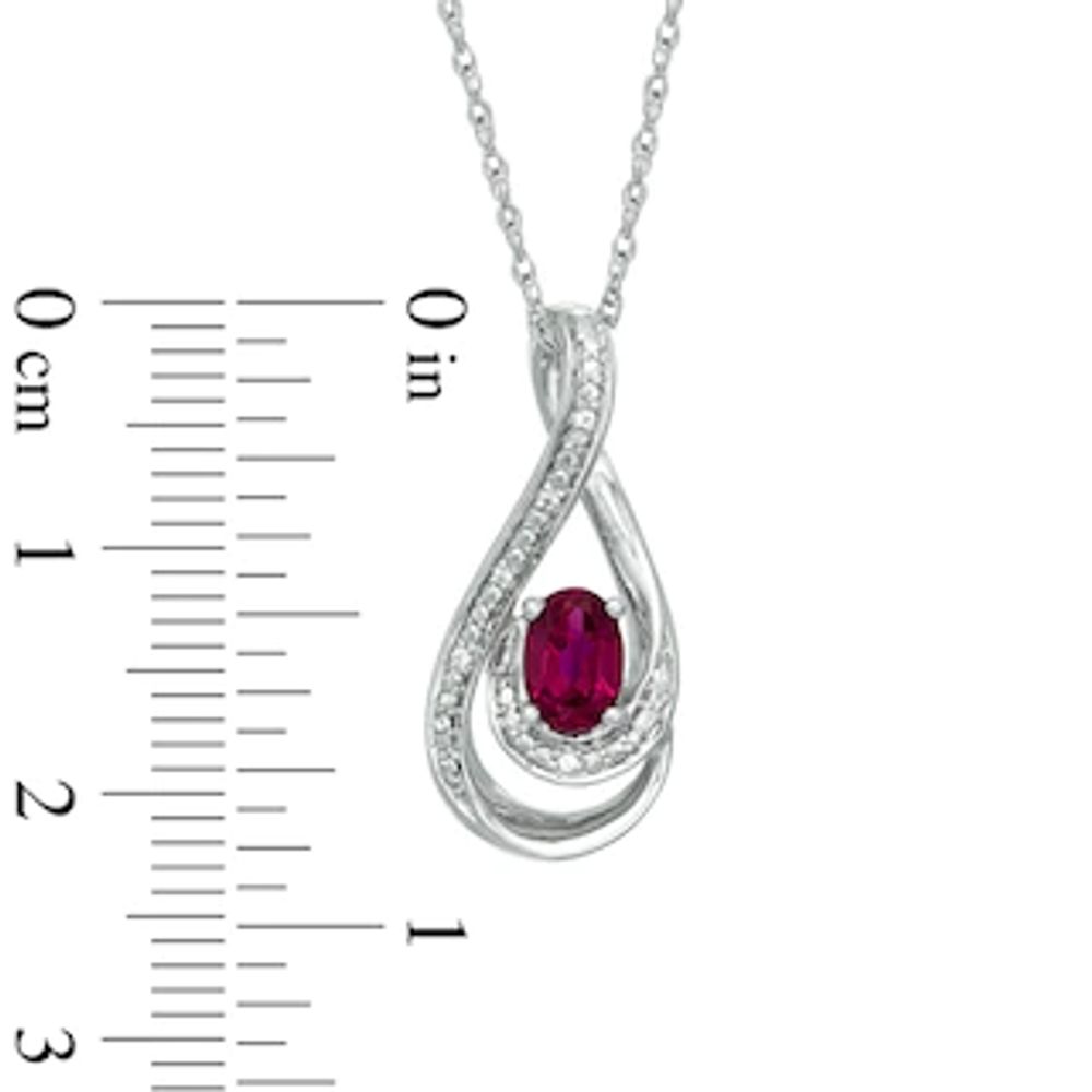 Oval Lab-Created Ruby and Diamond Accent Loop Pendant in Sterling Silver|Peoples Jewellers