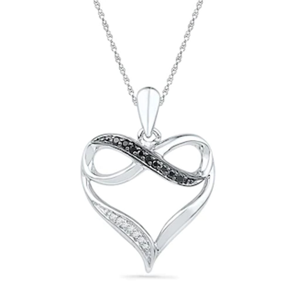 0.10 CT. T.W. Enhanced Black and White Diamond Infinity Heart Pendant in Sterling Silver|Peoples Jewellers