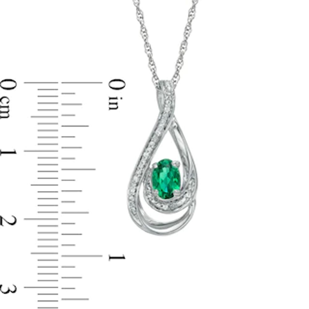 Oval Lab-Created Emerald and Diamond Accent Loop Pendant in Sterling Silver|Peoples Jewellers