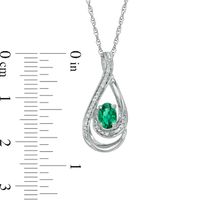 Oval Lab-Created Emerald and Diamond Accent Loop Pendant in Sterling Silver|Peoples Jewellers