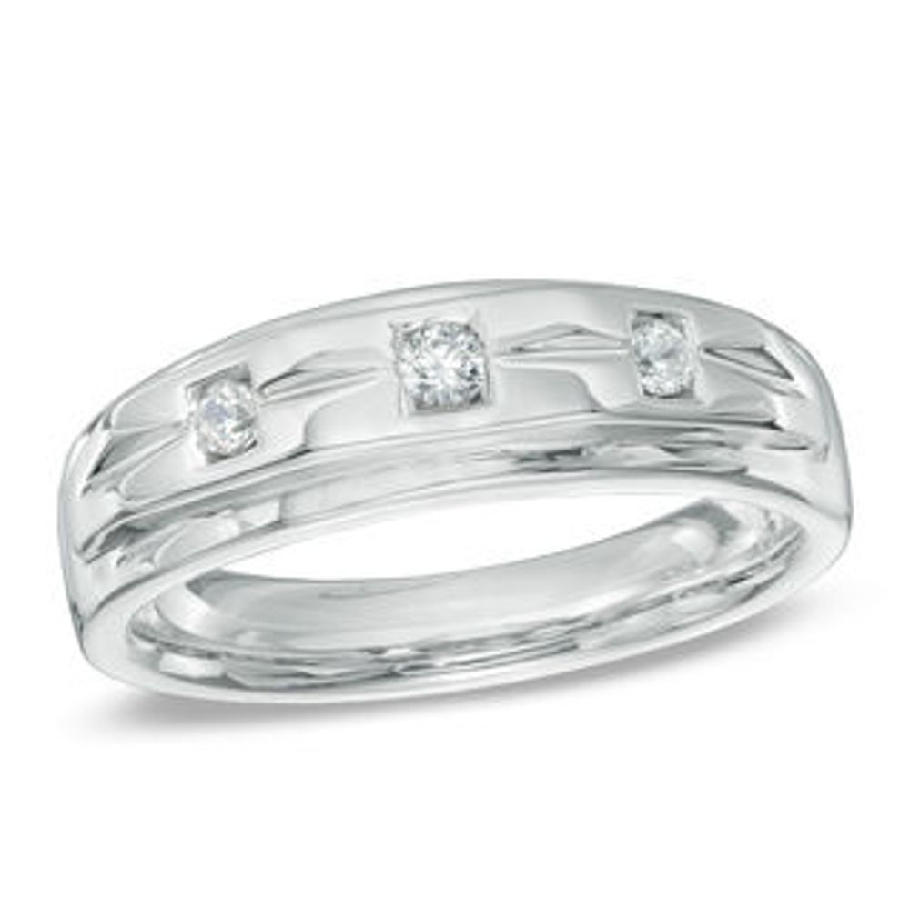 Men's 0.16 CT. T.W. Diamond Wedding Band in 10K White Gold|Peoples Jewellers
