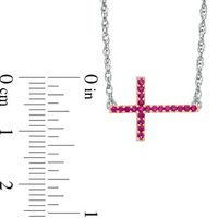 Lab-Created Ruby Sideways Cross Necklace in Sterling Silver|Peoples Jewellers