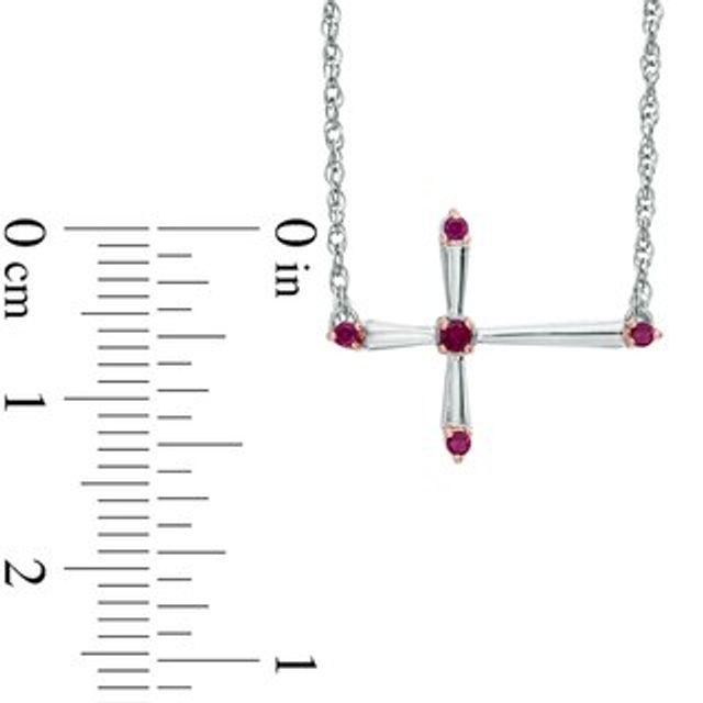 Lab-Created Ruby Sideways Cross Necklace in Sterling Silver|Peoples Jewellers