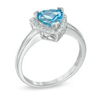 7.0mm Trillion-Cut Swiss Blue Topaz and Lab-Created White Sapphire Frame Ring in Sterling Silver|Peoples Jewellers