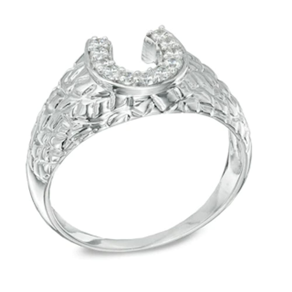 Men's 0.20 CT. T.W. Diamond Nugget Horseshoe Ring in 10K White Gold|Peoples Jewellers