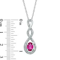 Oval Lab-Created Ruby and Diamond Accent Infinity Twist Pendant in Sterling Silver|Peoples Jewellers