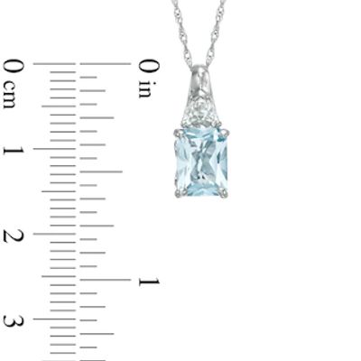 Emerald-Cut Aquamarine and Lab-Created White Sapphire Pendant in 10K White Gold|Peoples Jewellers