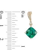 7.0mm Cushion-Cut Lab-Created Emerald and Diamond Accent Drop Earrings in 10K Gold|Peoples Jewellers