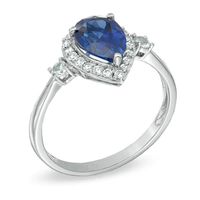 Pear-Shaped Lab-Created Blue and White Sapphire Frame Ring in Sterling Silver|Peoples Jewellers