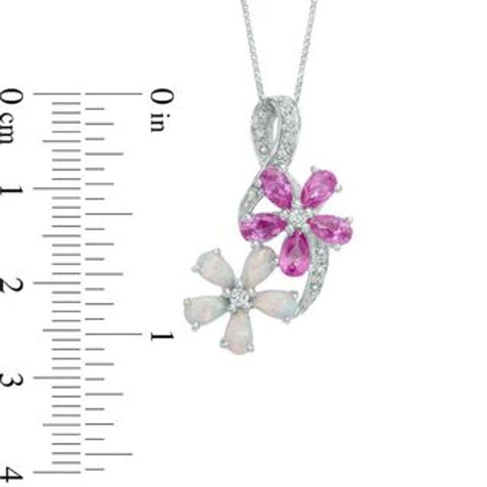 Pear-Shaped Lab-Created Opal and Pink and White Sapphire Flower Pendant in Sterling Silver|Peoples Jewellers