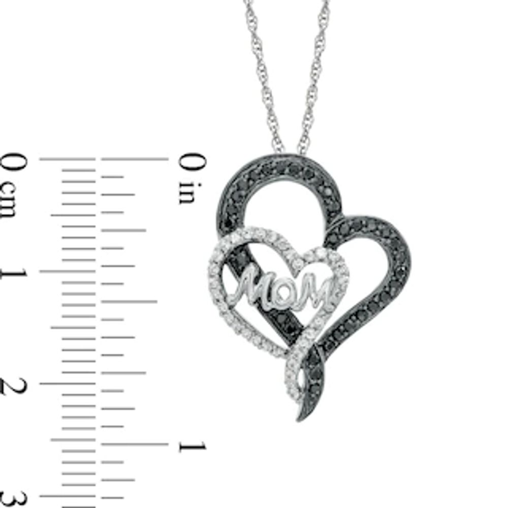 0.40 CT. T.W. Enhanced Black and White Diamond Double Heart "Mom" Pendant in Sterling Silver|Peoples Jewellers