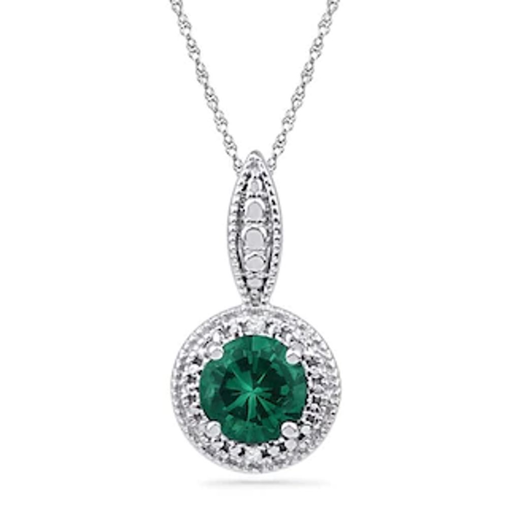6.5mm Lab-Created Emerald and Diamond Accent Frame Pendant in Sterling Silver|Peoples Jewellers
