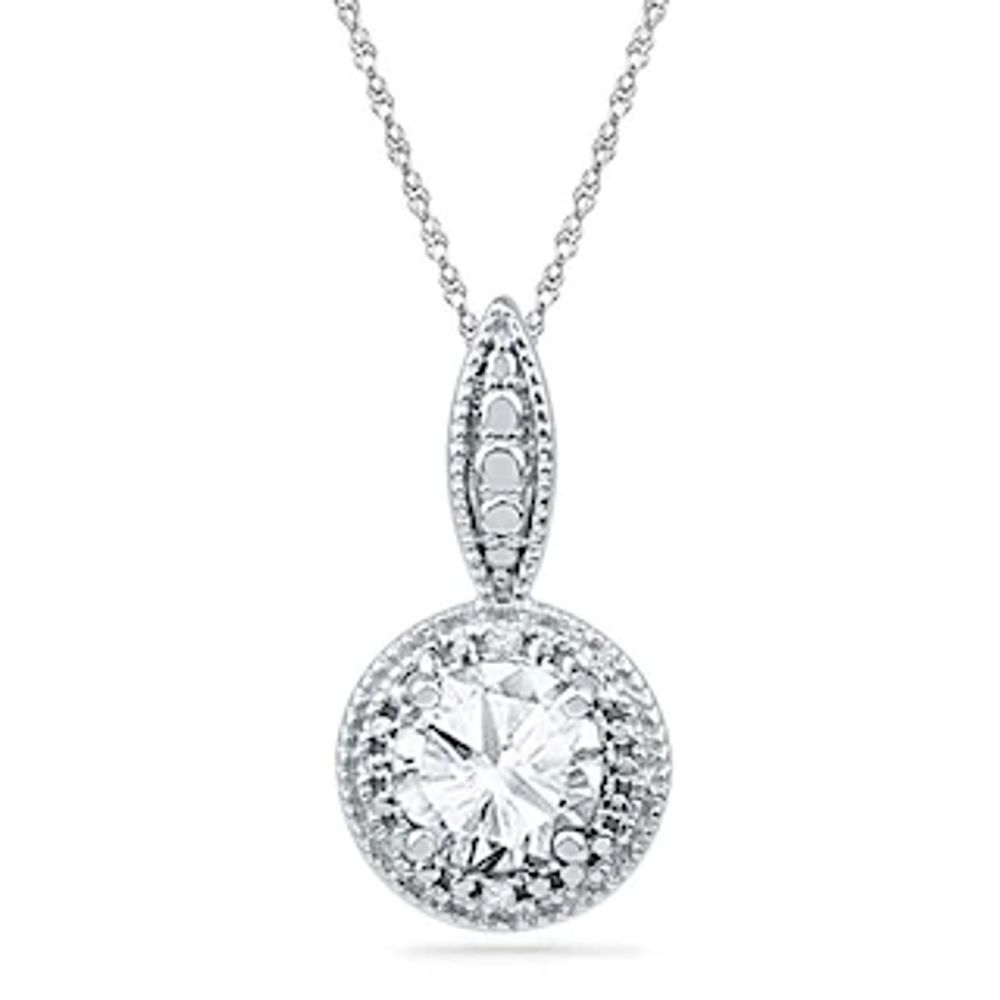 6.5mm Lab-Created White Sapphire and Diamond Accent Frame Pendant in Sterling Silver|Peoples Jewellers