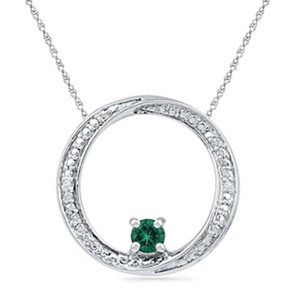 4.0mm Lab-Created Emerald and Diamond Accent Swirl Circle Pendant in Sterling Silver|Peoples Jewellers