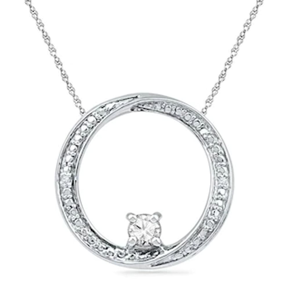 4.0mm Lab-Created White Sapphire and Diamond Accent Swirl Circle Pendant in Sterling Silver|Peoples Jewellers