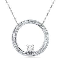 4.0mm Lab-Created White Sapphire and Diamond Accent Swirl Circle Pendant in Sterling Silver|Peoples Jewellers