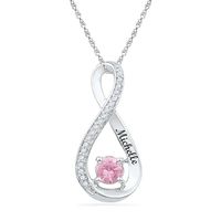 5.0mm Pink Lab-Created Sapphire and Diamond Accent Infinity Pendant in Sterling Silver (8 Characters)|Peoples Jewellers