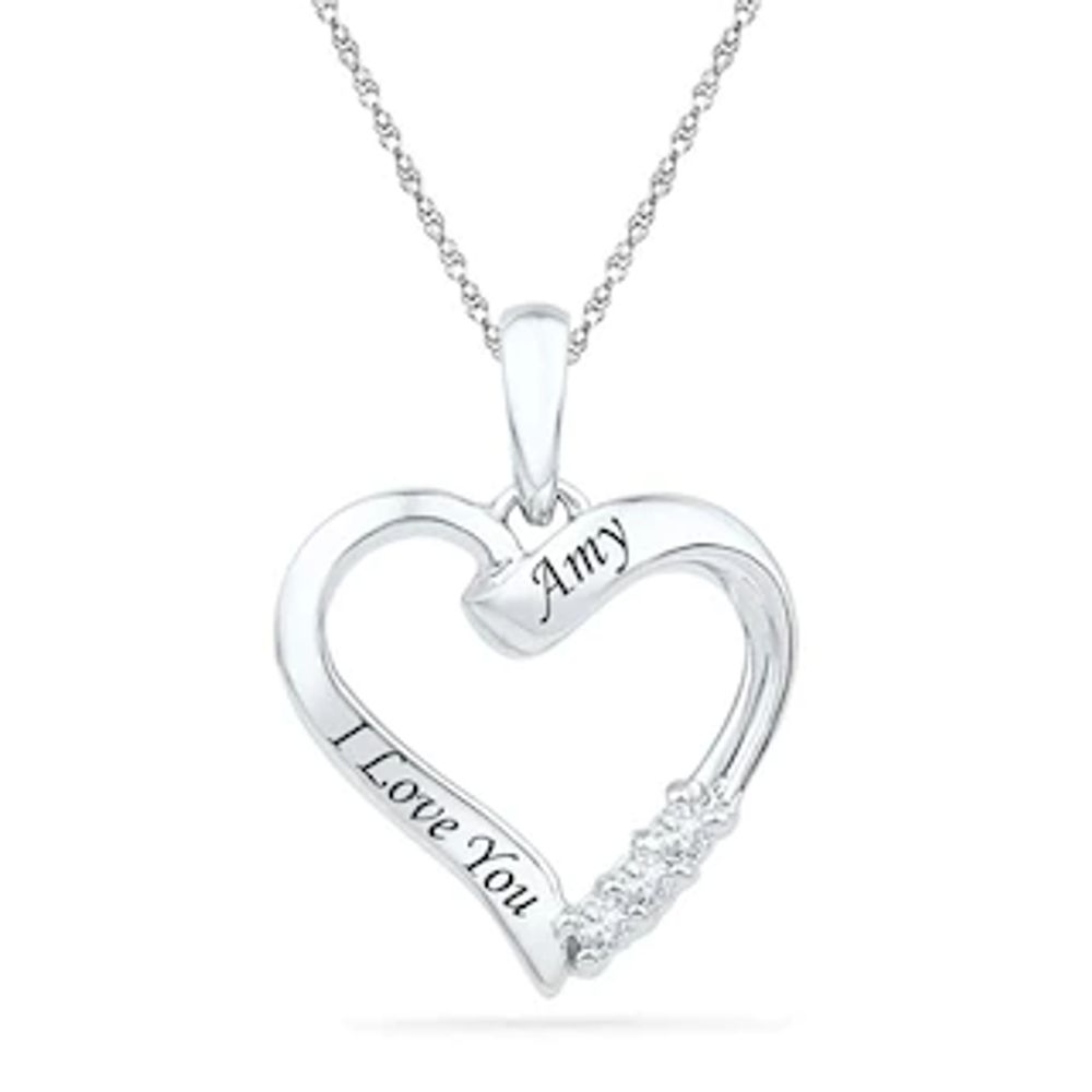 Diamond Accent Heart Pendant in Sterling Silver (2 Lines)|Peoples Jewellers