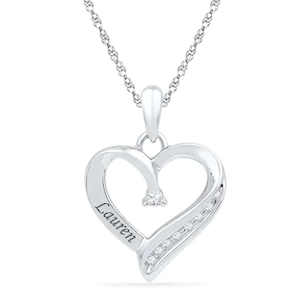 Diamond Accent Heart Pendant in Sterling Silver (6 Characters)|Peoples Jewellers