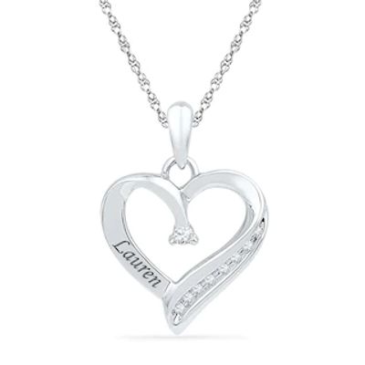 Diamond Accent Heart Pendant in Sterling Silver (6 Characters)|Peoples Jewellers