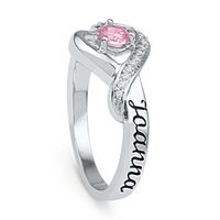 4.0mm Lab-Created Pink Sapphire and Diamond Accent Heart Promise Ring in Sterling Silver (2 Names)|Peoples Jewellers