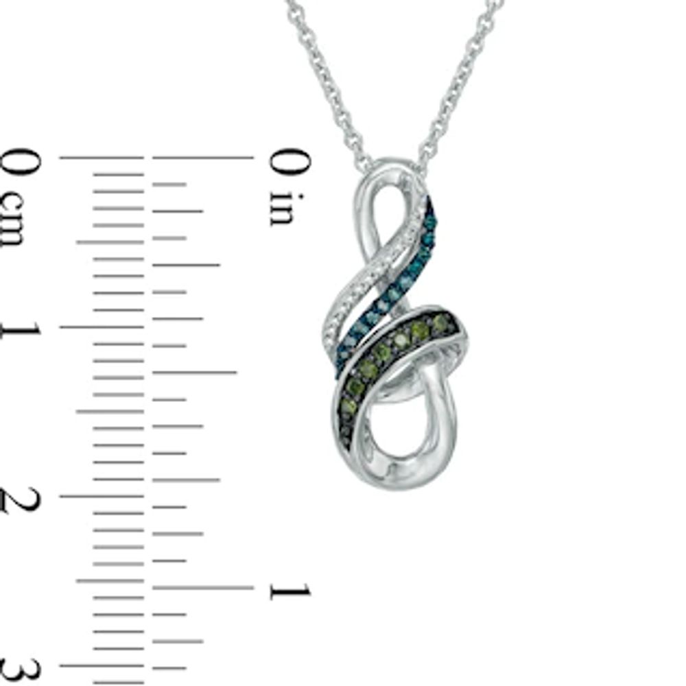 0.10 CT. T.W. Enhanced Blue, Green and White Diamond Ribbon Wrapped Infinity Pendant in Sterling Silver|Peoples Jewellers