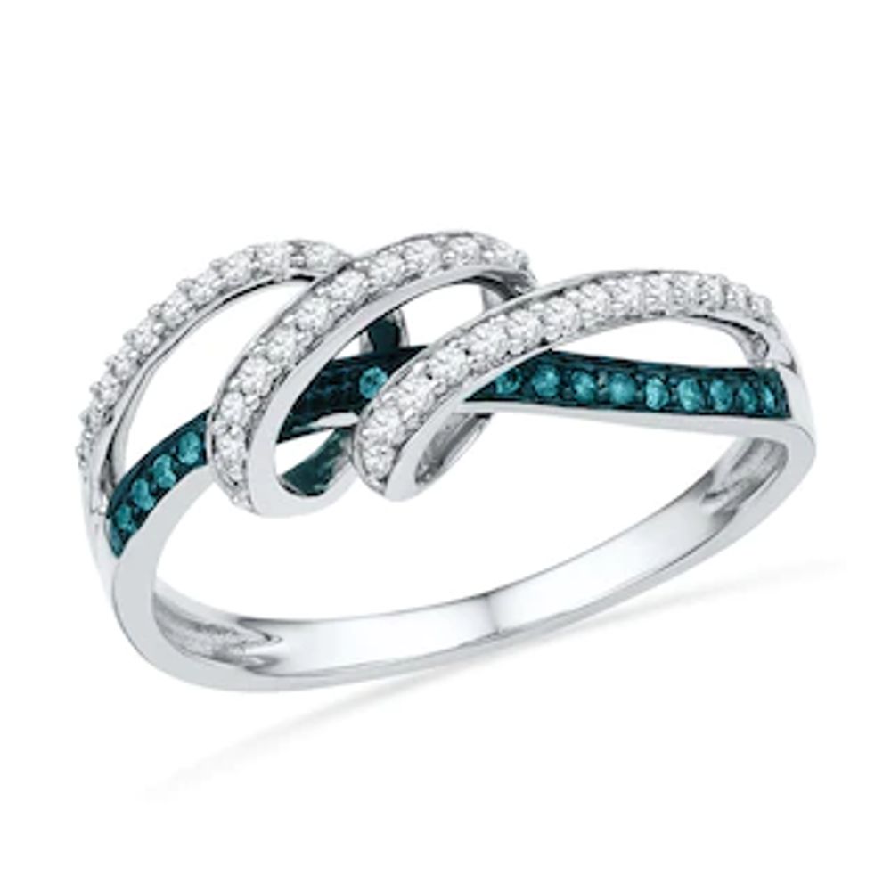 0.25 CT. T.W. Enhanced Blue and White Diamond Looping Ribbon Ring in 10K White Gold|Peoples Jewellers