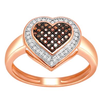 0.20 CT. T.W. Enhanced Cognac and White Diamond Heart Frame Ring in 10K Rose Gold|Peoples Jewellers