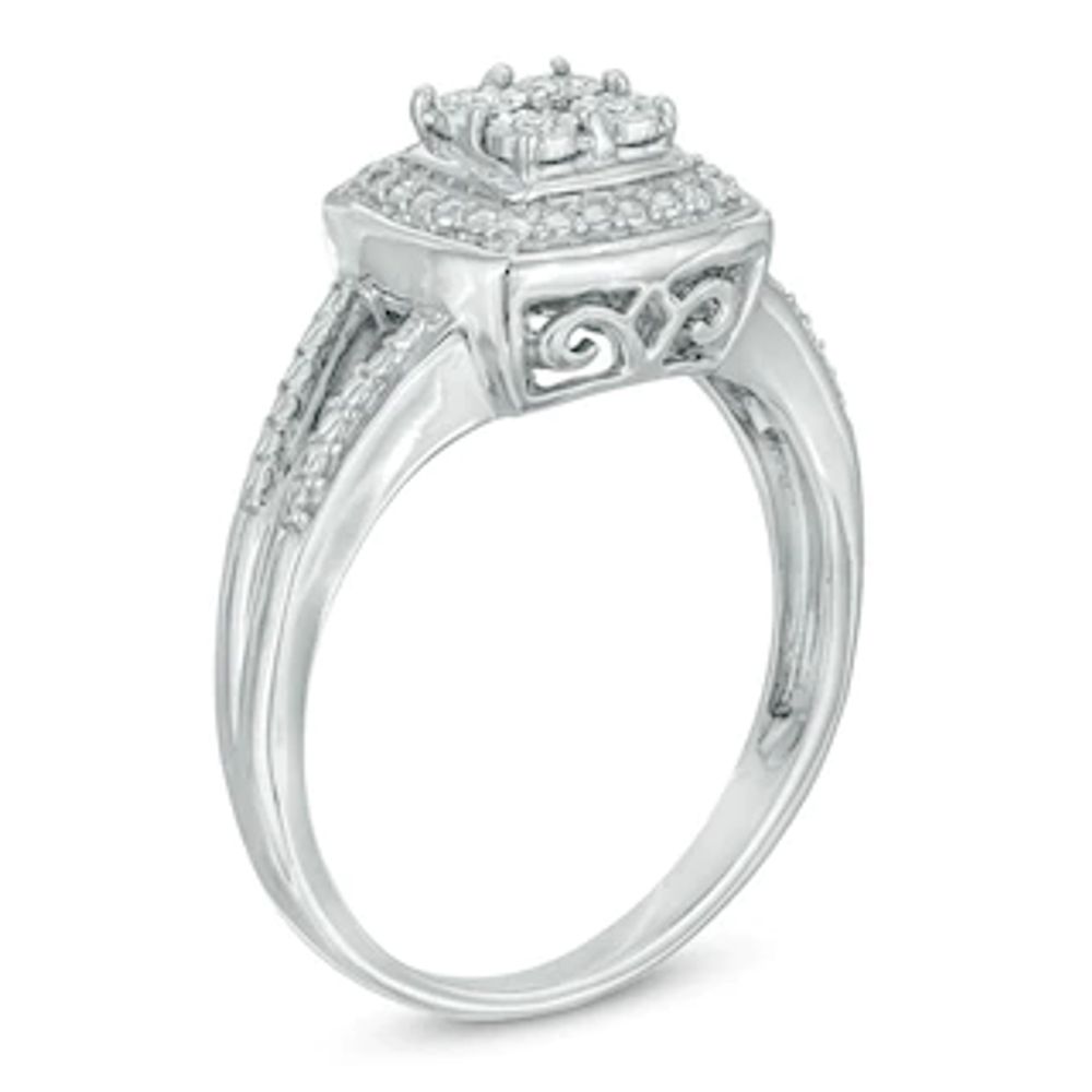 Quad Diamond Accent Frame Split Shank Promise Ring in Sterling Silver|Peoples Jewellers