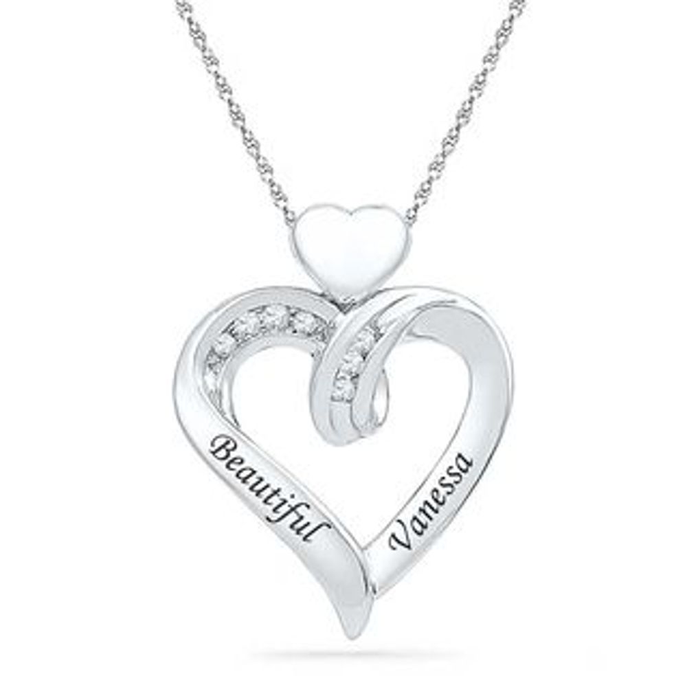 Diamond Accent Double Heart Pendant in Sterling Silver (2 Lines)|Peoples Jewellers