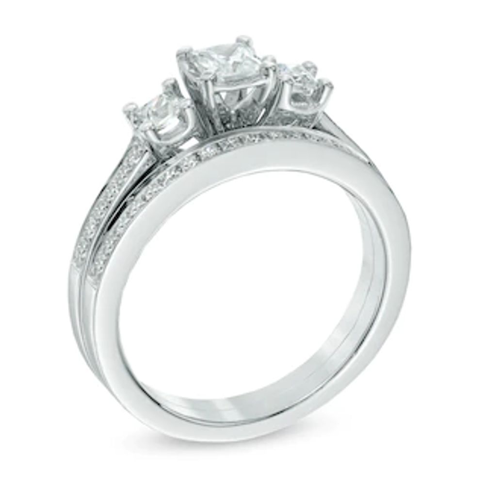 0.60 CT. T.W. Princess-Cut Diamond Past Present Future® Bridal Set in 14K White Gold|Peoples Jewellers