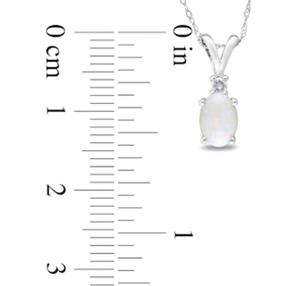 Oval Opal and Diamond Accent Pendant in 10K White Gold - 17"|Peoples Jewellers