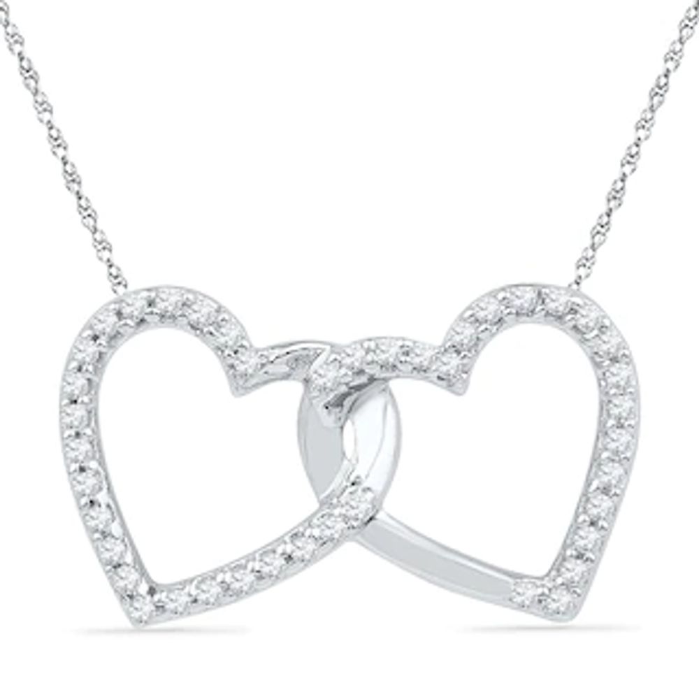 0.16 CT. T.W. Diamond Double Heart Pendant in 10K White Gold|Peoples Jewellers