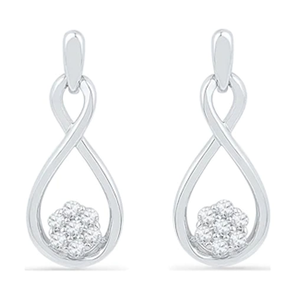 0.10 CT. T.W. Diamond Cluster Infinity Drop Earrings in 10K White Gold|Peoples Jewellers