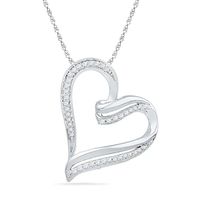 0.16 CT. T.W. Diamond Ribbon Tilted Heart Pendant in 10K White Gold|Peoples Jewellers