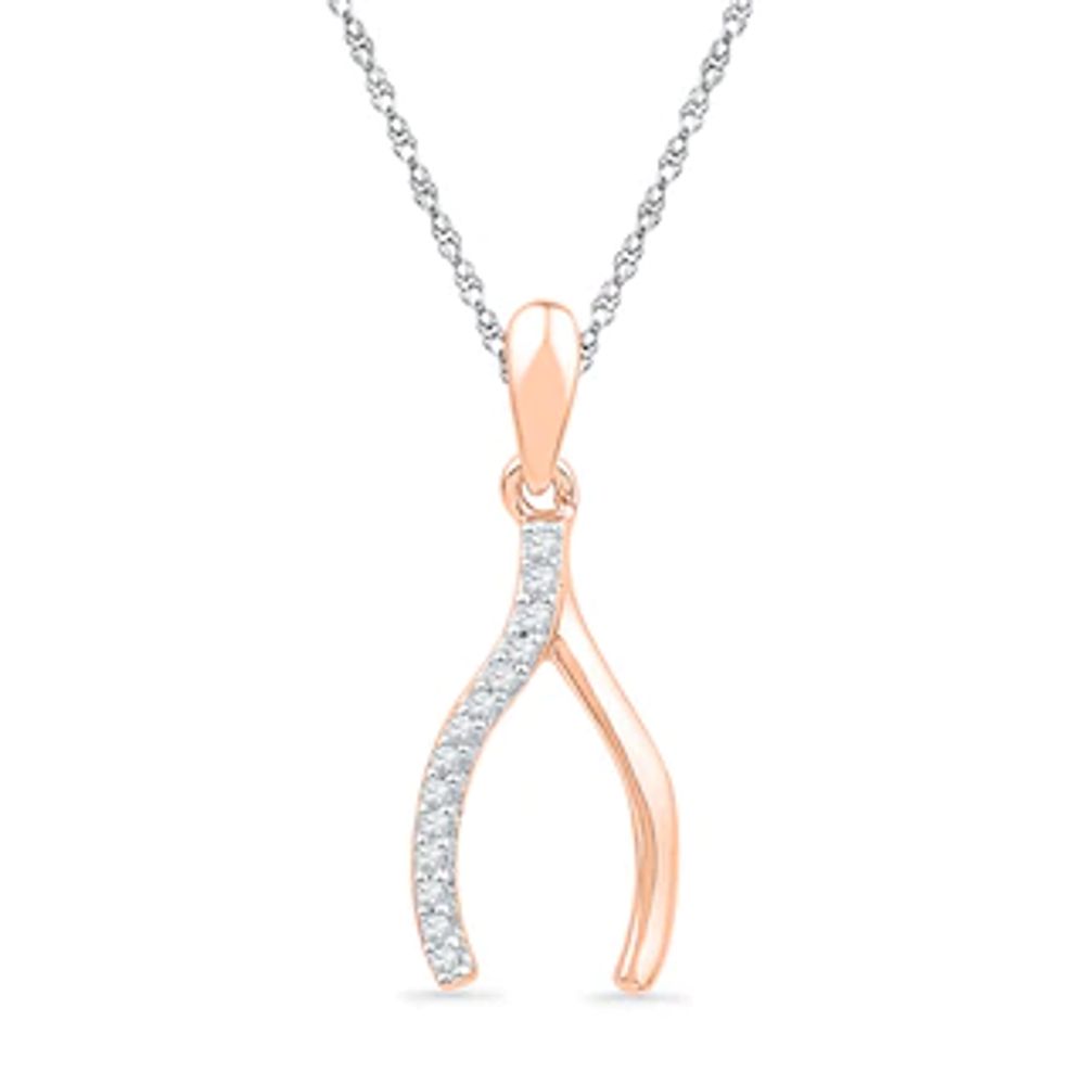 Diamond Accent Wishbone Pendant in 10K Rose Gold|Peoples Jewellers
