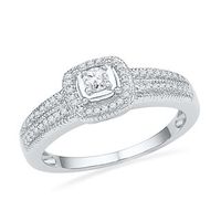 0.25 CT. T.W. Diamond Square Frame Promise Ring in Sterling Silver|Peoples Jewellers