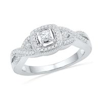 0.25 CT. T.W. Diamond Frame Twist Shank Promise Ring in Sterling Silver|Peoples Jewellers