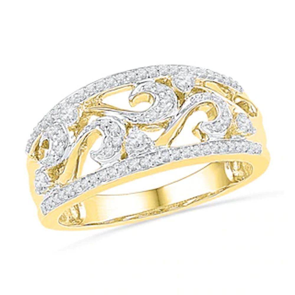 0.33 CT. T.W. Diamond Scroll Band in Sterling Silver and 14K Gold Plate|Peoples Jewellers