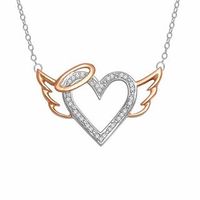 Diamond Accent Heart with Wings and Halo Pendant in Sterling Silver and 10K Rose Gold|Peoples Jewellers