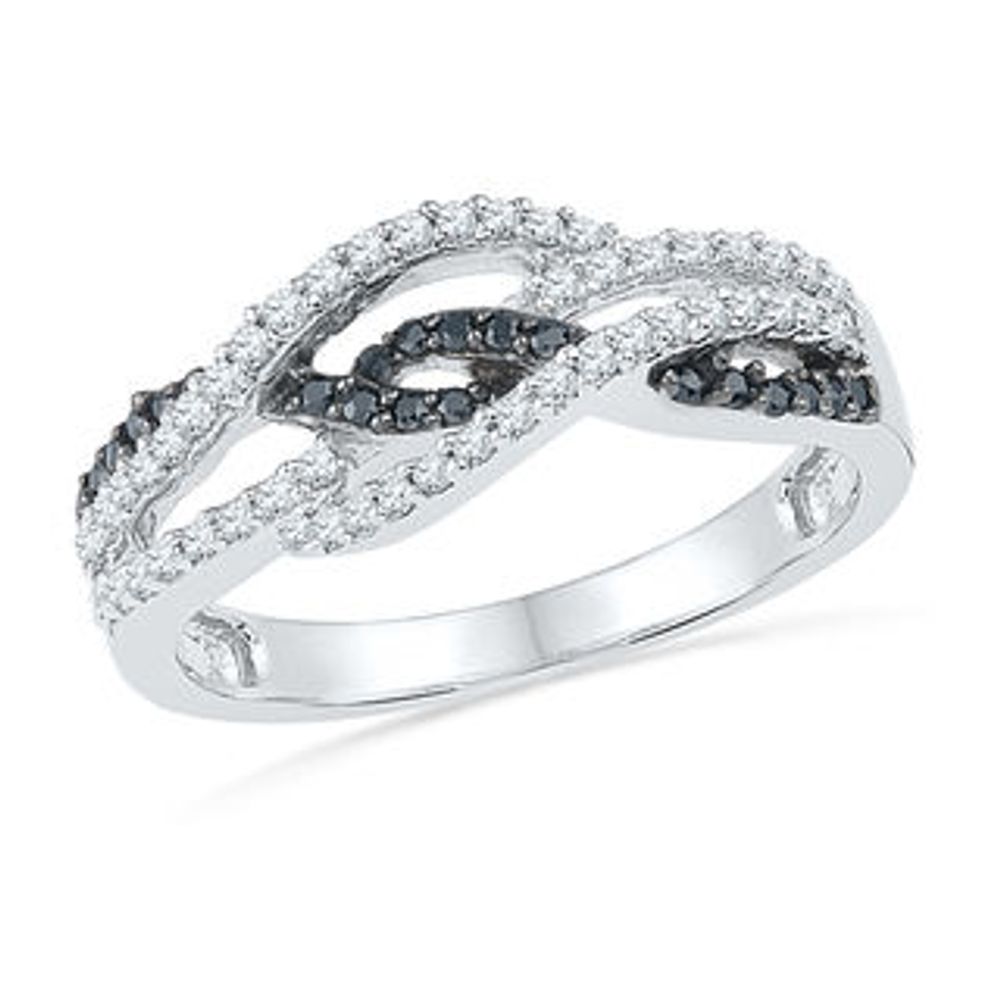 0.33 CT. T.W. Enhanced Black and White Diamond Intertwined Ring in Sterling Silver|Peoples Jewellers