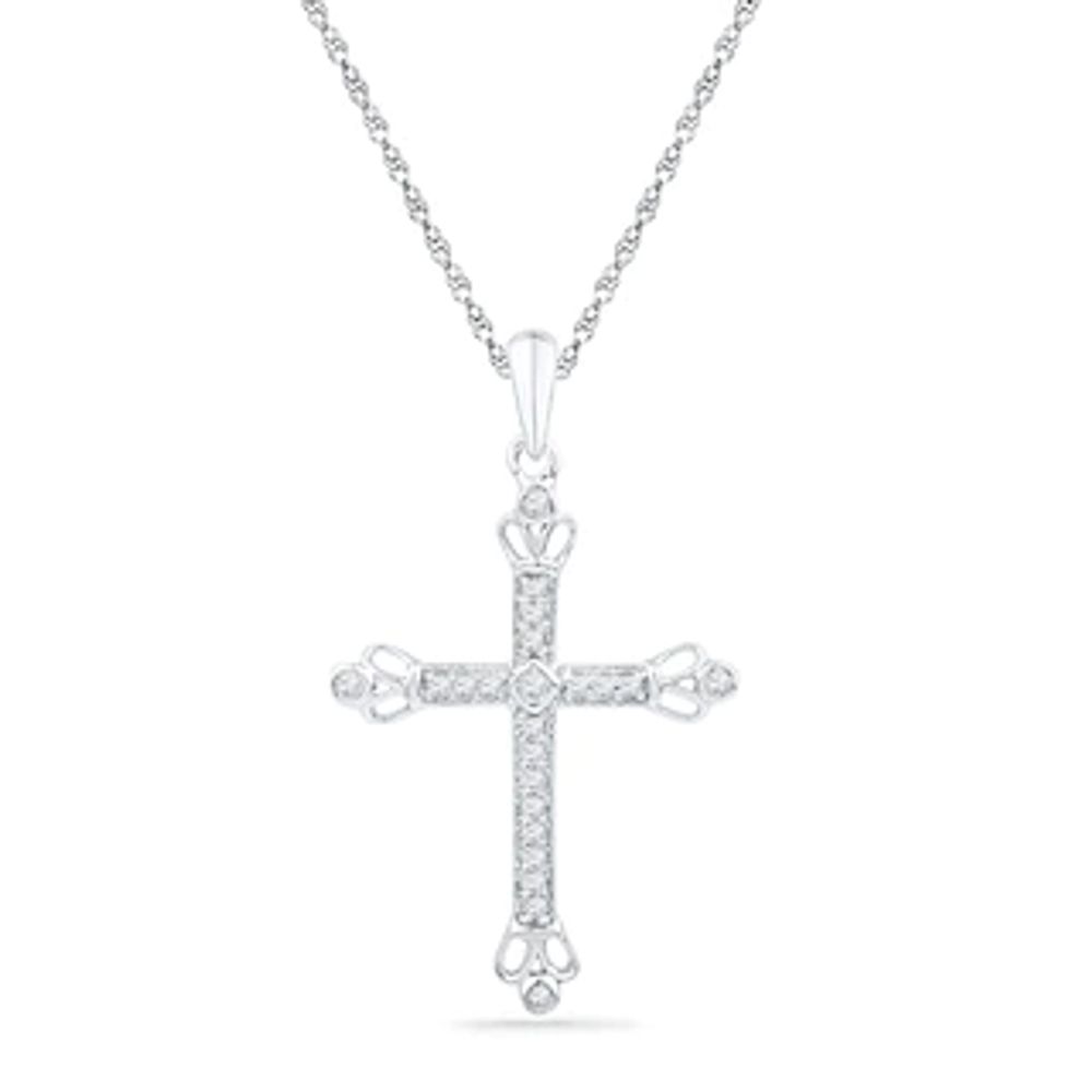 0.13 CT. T.W. Diamond Cross Pendant in 10K White Gold|Peoples Jewellers