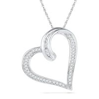 0.20 CT. T.W. Diamond Tilted Heart Pendant in Sterling Silver|Peoples Jewellers