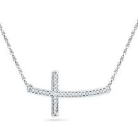 0.10 CT. T.W. Diamond Sideways Curved Cross Necklace in 10K White Gold|Peoples Jewellers