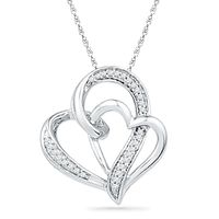 0.13 CT. T.W. Diamond Double Heart Pendant in Sterling Silver|Peoples Jewellers