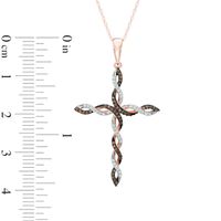 0.18 CT. T.W. Enhanced Cognac and White Diamond Braid Cross Pendant in 10K Rose Gold|Peoples Jewellers